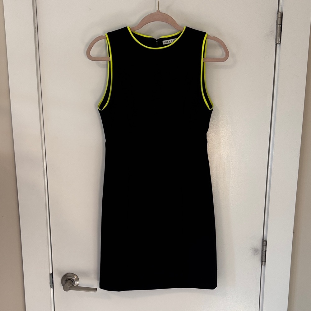 Alice + Olivia little black sleeveless dress with neon contrast trim mini 2